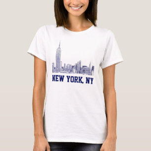 Camiseta Perfil de la ciudad de Nueva York Grabado 01 Azul