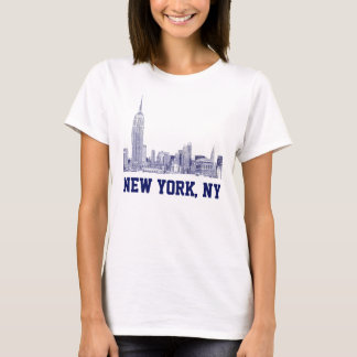 Camiseta Perfil de la ciudad de Nueva York Grabado 01 Azul
