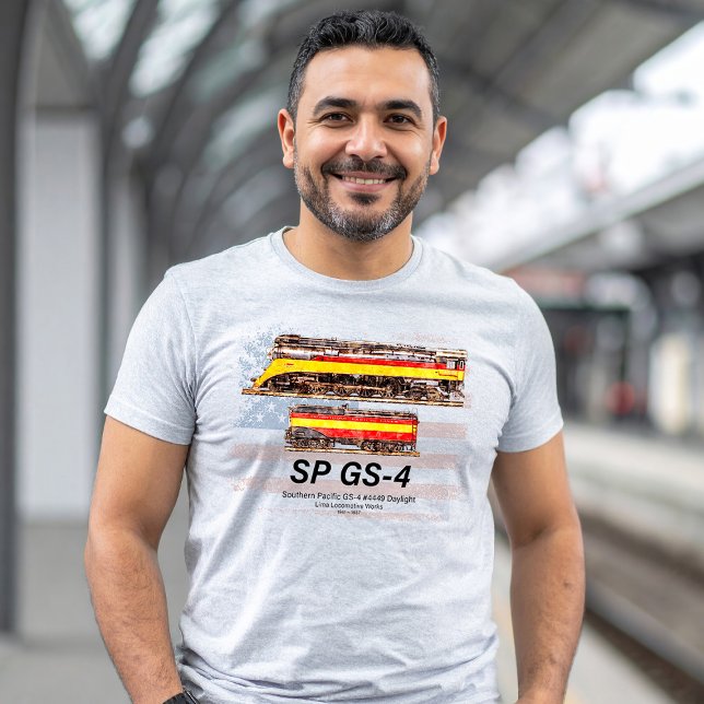 Camiseta Perfil de locomotora diurna GS-4 del Pacífico Sur (Southern Pacific GS-4 Daylight Steam Locomotive. Mens Basic T-Shirt)