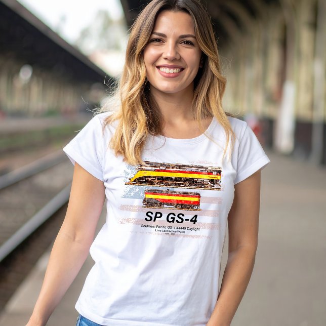 Camiseta Perfil de locomotora diurna GS-4 del Pacífico Sur (Southern Pacific GS-4 Daylight Steam Locomotive. Womens Basic T-Shirt)