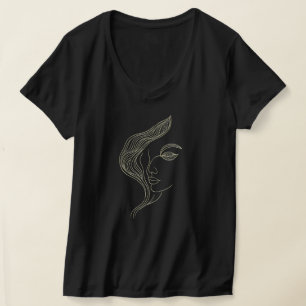 Camiseta Perfil de mujer con hoja arte de línea elegante
