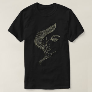 Camiseta Perfil de mujer con hoja arte de línea elegante