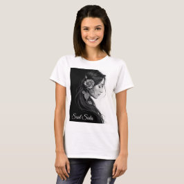 Camiseta Perfil femenino artístico con rosa en monocromo