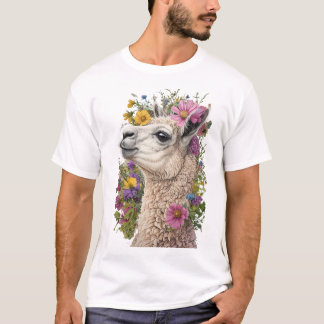 Camiseta Perfil lateral de Llama con floral vibrante