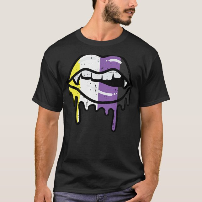 Camiseta Perforación No Binaria Lip Bite Drip Enby Pride Lg (Anverso)