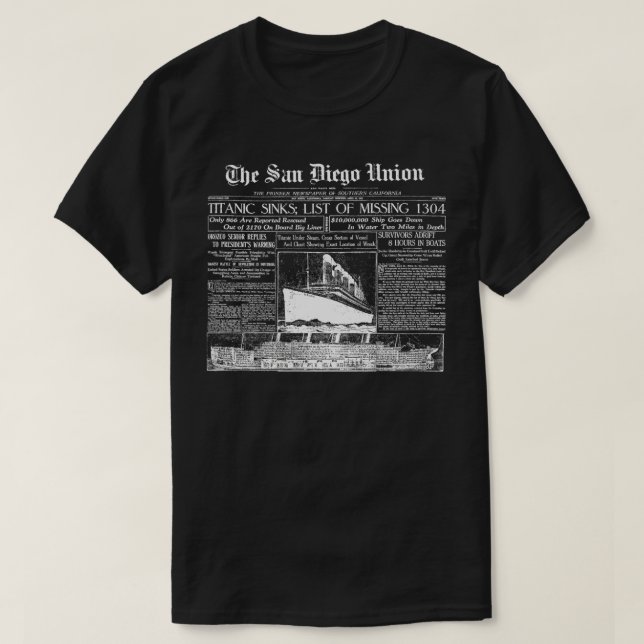 Camiseta Periódico antiguo TITANIC 1912 (Diseño del anverso)