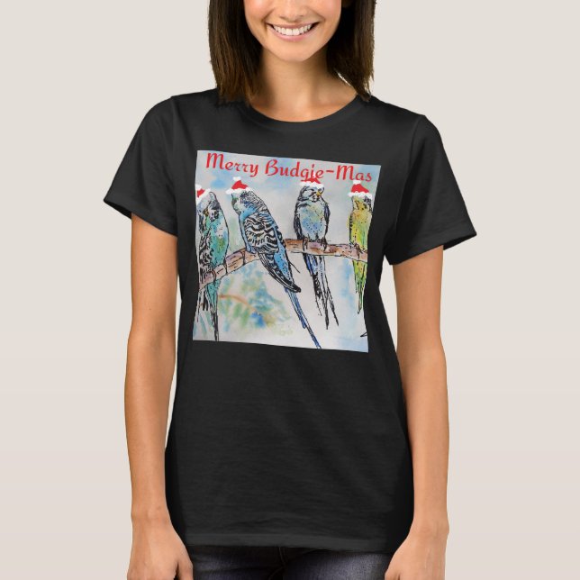 Camiseta Periquito Budgie Budgerigar Mujer Navidad Divertid (Anverso)