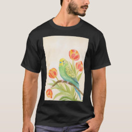 Camiseta Periquito con Tulipanes Mascotas Exóticas