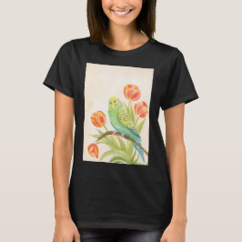 Camiseta Periquito con Tulipanes Mascotas Exóticas