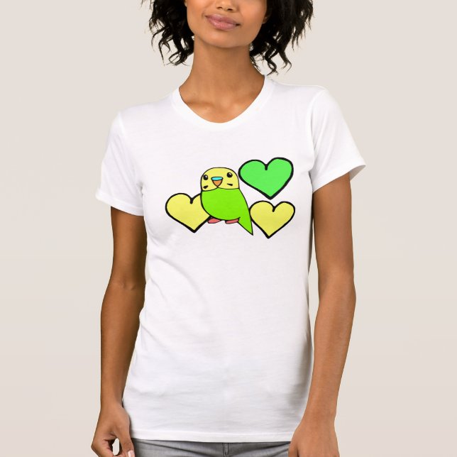 Camiseta Periquito Verde con Corazones (Anverso)