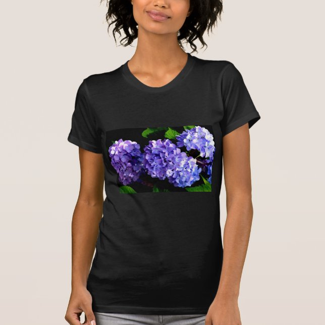 Camiseta Periwinkle hidrangeas flor azul púrpura floral (Anverso)