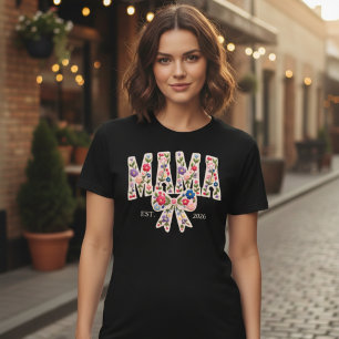 Camiseta Perla Floral Mama Varsity Moderno Femenino