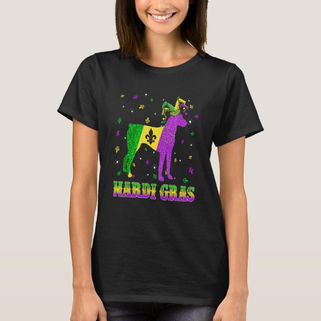 Camiseta Perlas de Bufón de Carnaval de Mardi Gras de Perro (Anverso)
