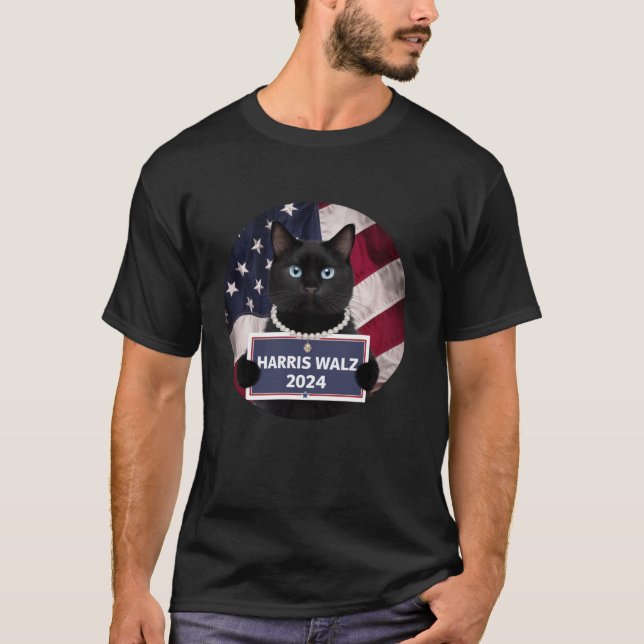 Camiseta Perlas de gato negro para Harris Walz T Shirt (Anverso)