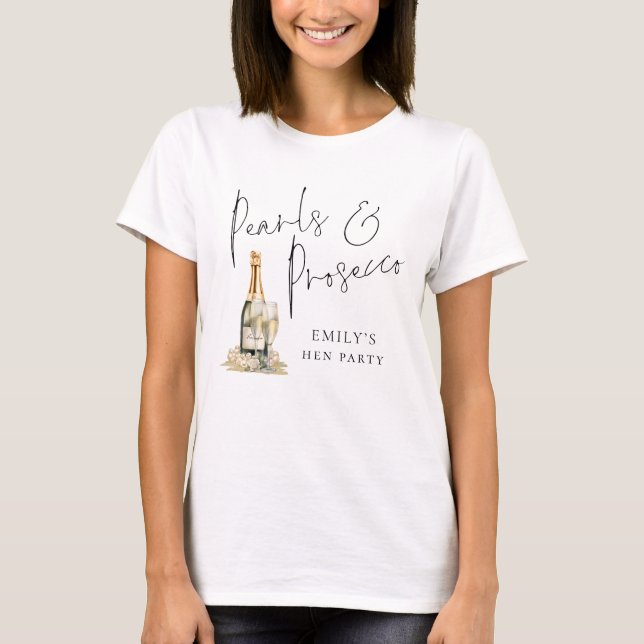 Camiseta Perlas Prosecco Dama de Honor Nombre Despedida de  (Anverso)