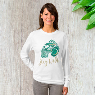 Camiseta Permanece Salvaje Cráneo Barbudo Moderno