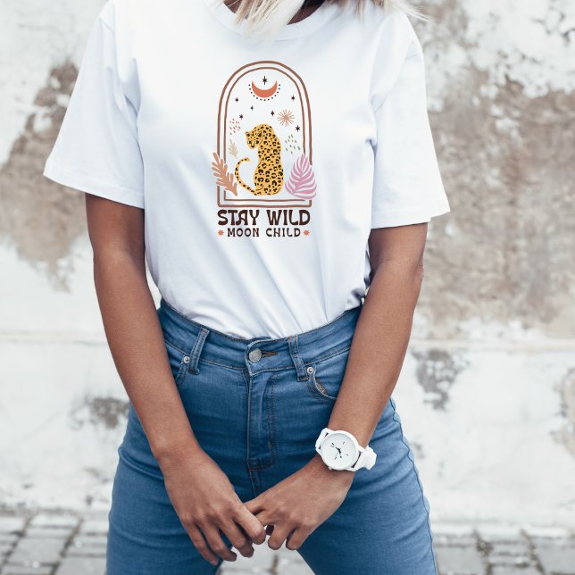 Camiseta Permanece Salvaje Niño Luna Boho Leopardo (Subido por el creador)