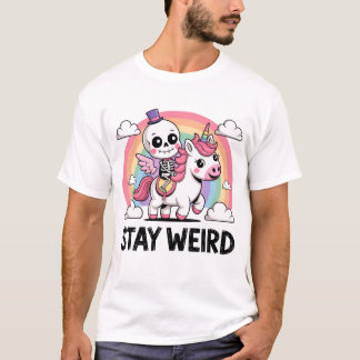 Camiseta permanecer extraño esqueleto unicorn