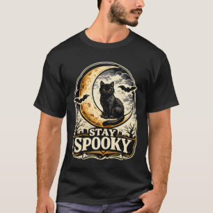 Camiseta Permanecer Siniestro Gato Negro Vintage Luna Creci