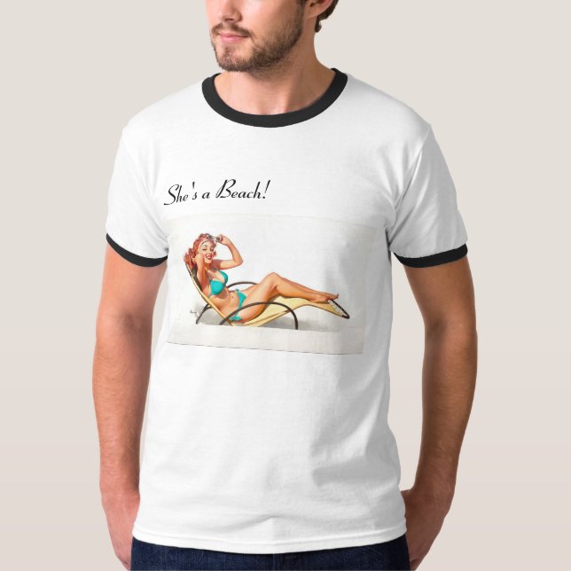 Camiseta perno encima del chica "ella es una playa". (Anverso)