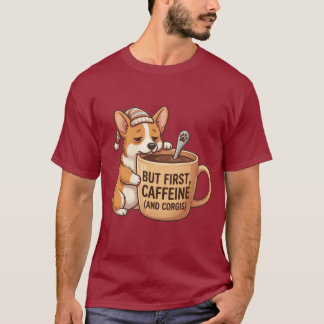 Camiseta Pero Primero, Cafeína y Corgis Perro Dormilón Dive