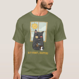 Camiseta Pero primero, el gato desquiciado del café vierte 