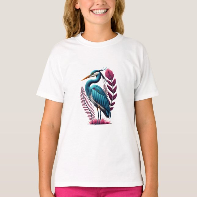 Camiseta Perón azul con algunas plumas rosadas Vida salvaje (Anverso)
