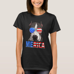 Camiseta Perra Pitbull Americana Bandera de Estados Unidos