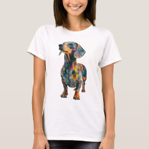 Camiseta Perrita Dachshund Mujer Pintura Al Óleo Abstracta