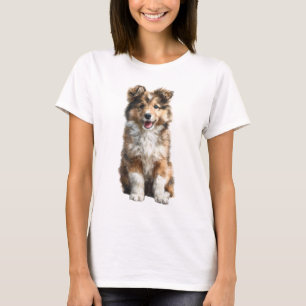 Camiseta Perrita Shetland Tricolor Peluda Mujeres