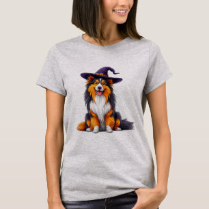 Camiseta Perrito Adorable con un Sombrero de Brujo de Hallo