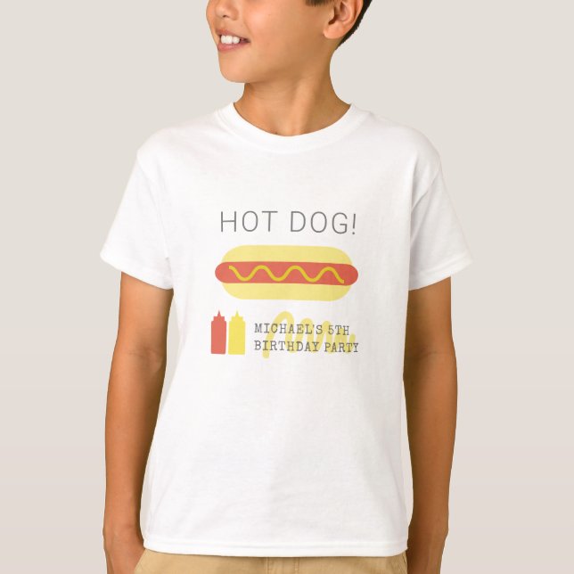 Camiseta Perrito caliente! Niños de cumpleaños modernos, ro (Anverso)