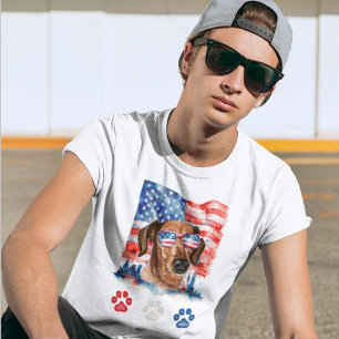 Camiseta Perrito Dachshund Lindo Rojo Blanco y Azul 4 de Ju