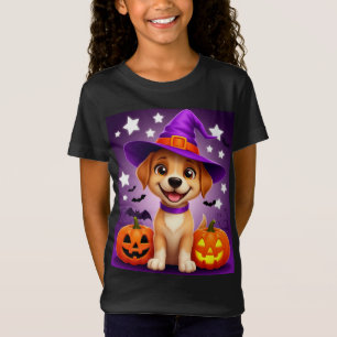 Camiseta Perrito de Halloween con sombrero de bruja y calab