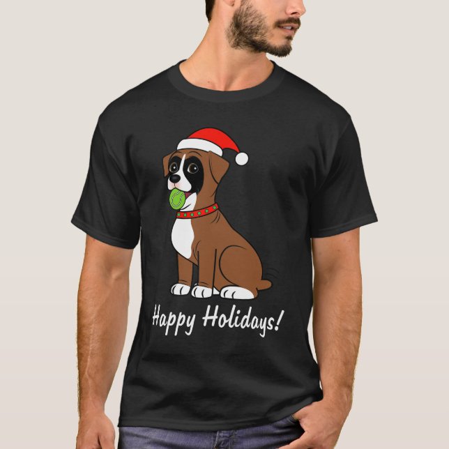 Camiseta Perrito del boxeador con el gorra de Santa buenas (Anverso)