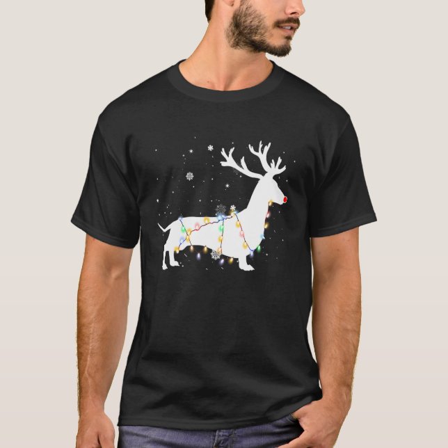 Camiseta Perrito Funny Dachshund Arbol Luces Navidad Navida (Anverso)