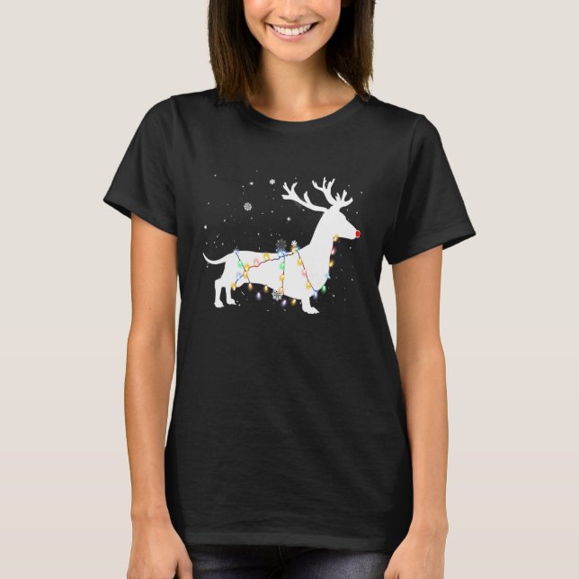 Camiseta Perrito Funny Dachshund Arbol Luces Navidad Navida (Anverso)