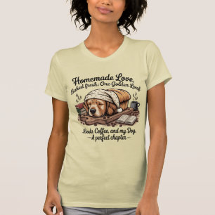 Camiseta Perrito Golden Retriever Panecito Libros y Café