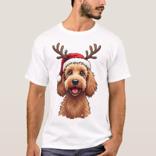 Camiseta Perrito Goldendoodle de Navidad Reno Cordero Festi