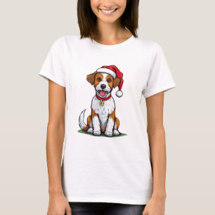 Camiseta Perrito lindo con sombrero de Santa sentado y sonr
