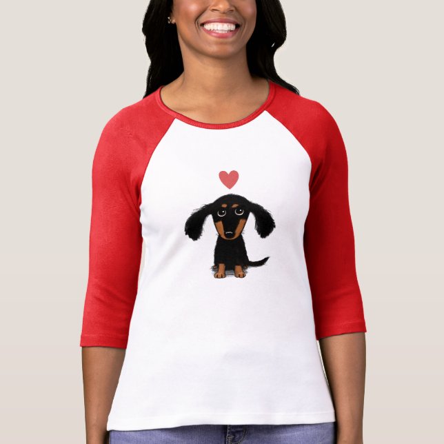 Camiseta Perrito lindo del Dachshund con el corazón de la (Anverso)