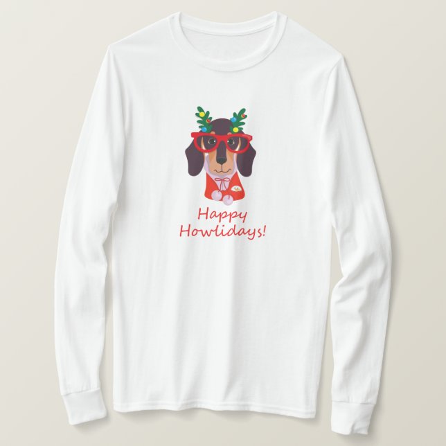 Camiseta Perrito Navideño Bonito Howlidays Doxie Dachshund  (Anverso del diseño)