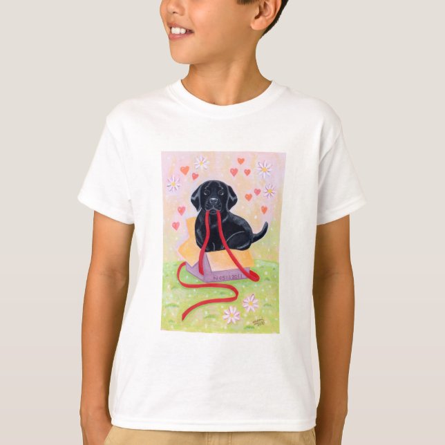Camiseta Perrito negro de Labrador en la caja (Anverso)