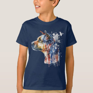 Camiseta Perrito Patriótico Acuarela Perro Guardia American