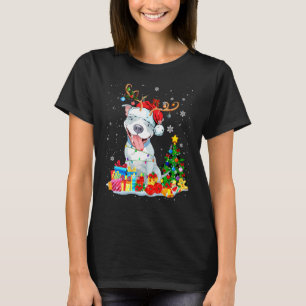 Camiseta Perrito Pit Bull Divertido Navidad Luces de Navida