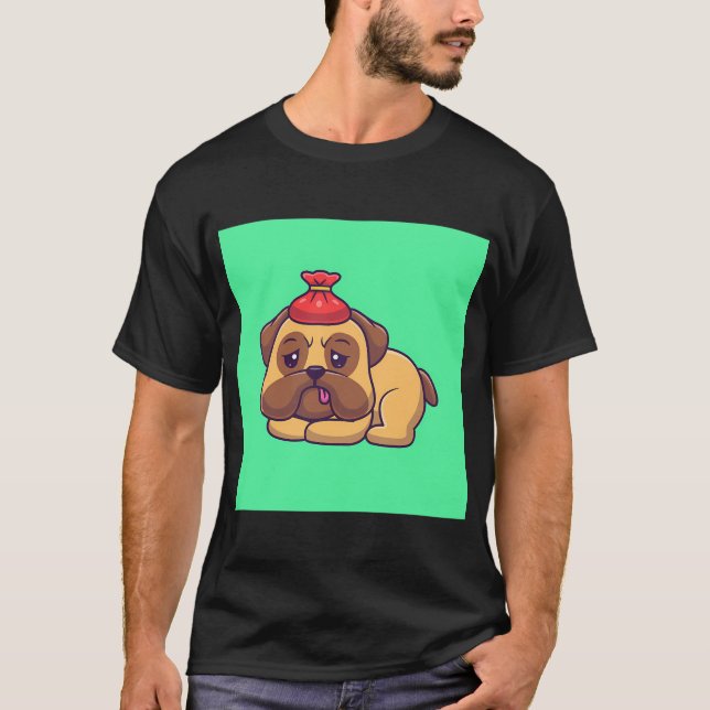 Camiseta Perrito Pug Adorable Enfermo Fiebre Icono Vectoria (Anverso)
