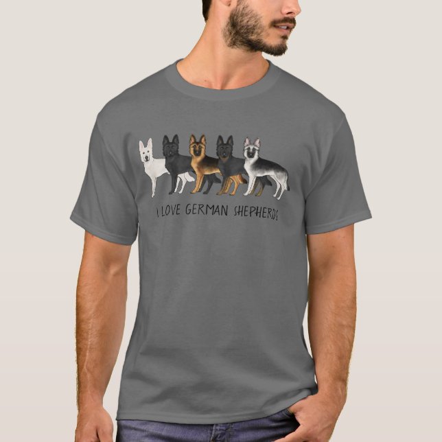 Camiseta Perritos alemanes lindos Amo los pastores alemanes (Anverso)