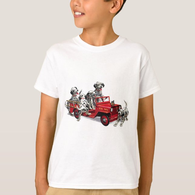 Camiseta Perritos dálmatas con el coche de bomberos (Anverso)