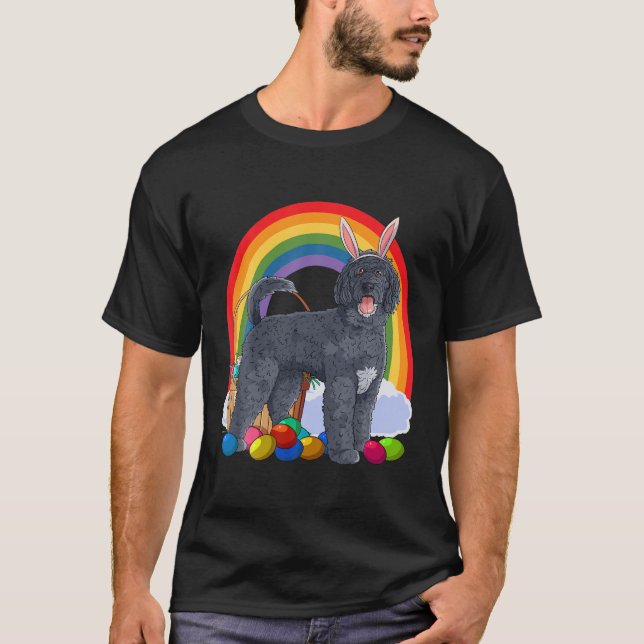 Camiseta Perro acuático portugués Easter Eggys Bunny (Anverso)