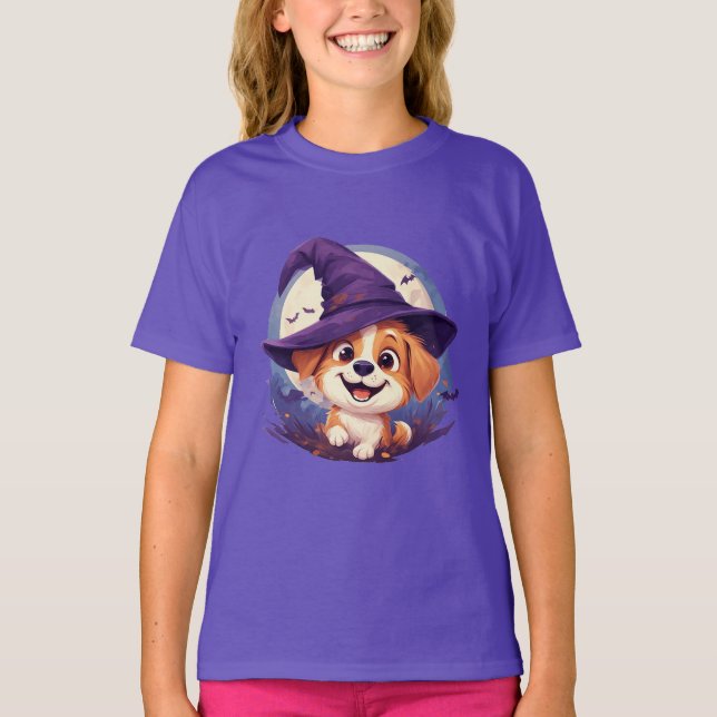Camiseta Perro Adorable con Sombrero de Bruja (Anverso)